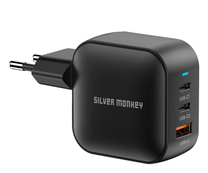 Ładowarka i akumulator Silver Monkey Ładowarka GaN Smart Trio 70W PD Czarna